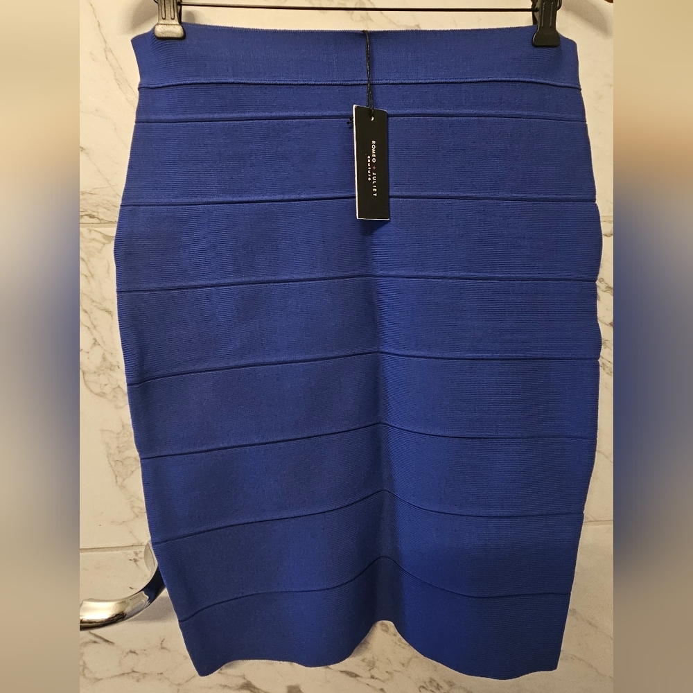 Bandage Blue Ribbed Pencil Skirt Romeo & Juliet Couture